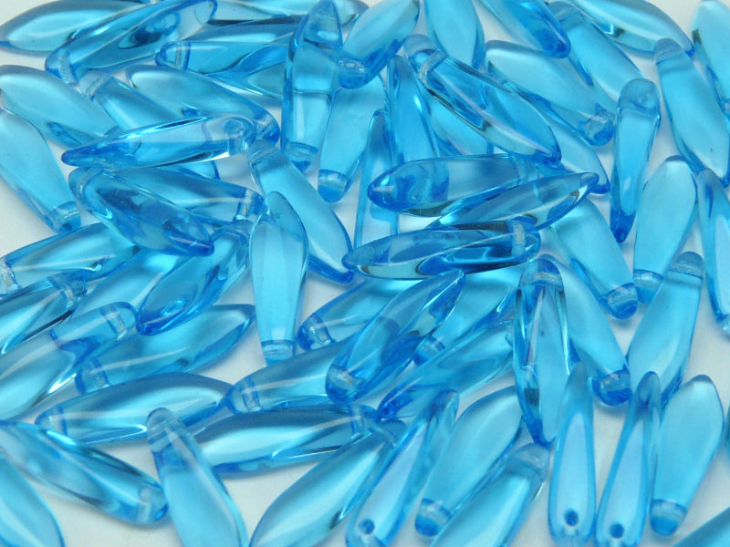 25 pcs Dagger Pressed Beads, 5x16mm, Aquamarine Transparent, Czech Glass