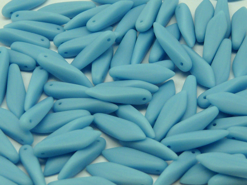 25 pcs Dagger Pressed Beads, 5x16mm, Opaque Turquoise Blue Matte, Czech Glass
