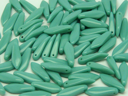 25 pcs Dagger Pressed Beads, 5x16mm, Opaque Turquoise Green, Czech Glass