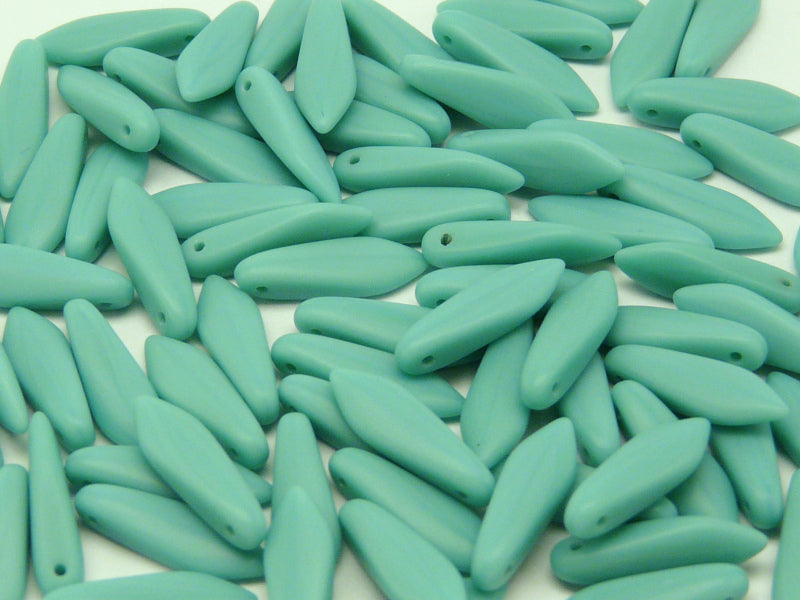 25 pcs Dagger Pressed Beads, 5x16mm, Opaque Turquoise Green Matte, Czech Glass