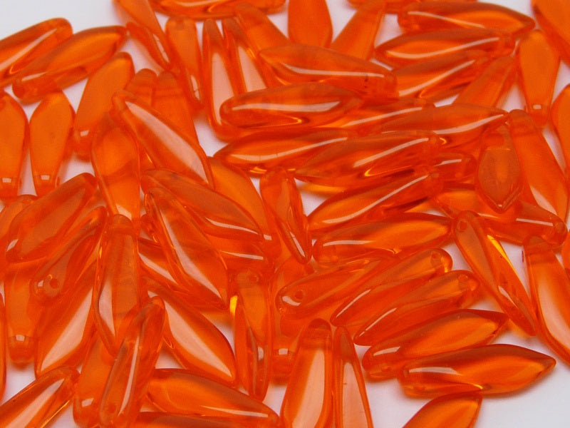 25 pcs Dagger Pressed Beads, 5x16mm, Hyacinth Transparent, Czech Glass