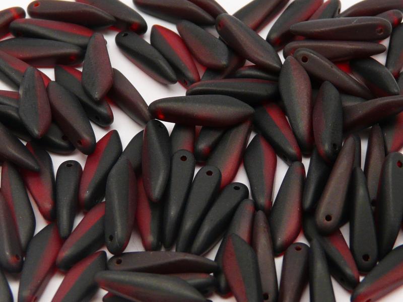 25 pcs Dagger Pressed Beads, 5x16mm, Ruby Combi Jet Matte, Czech Glass