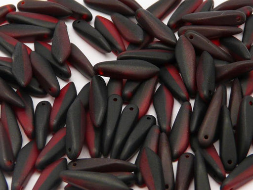 25 pcs Dagger Pressed Beads, 5x16mm, Ruby Combi Jet Matte, Czech Glass