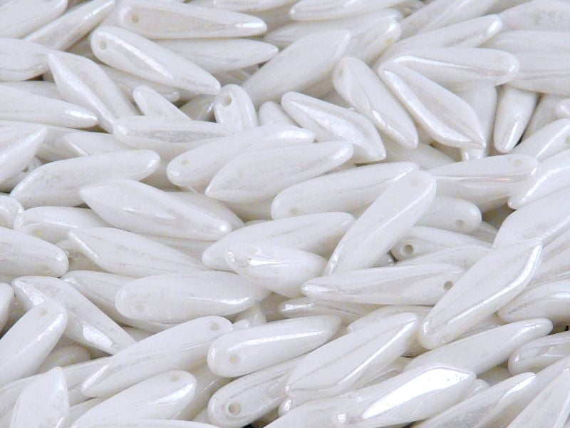 25 pcs Dagger Pressed Beads, 5x16mm, Chalk White Luster, Czech Glass