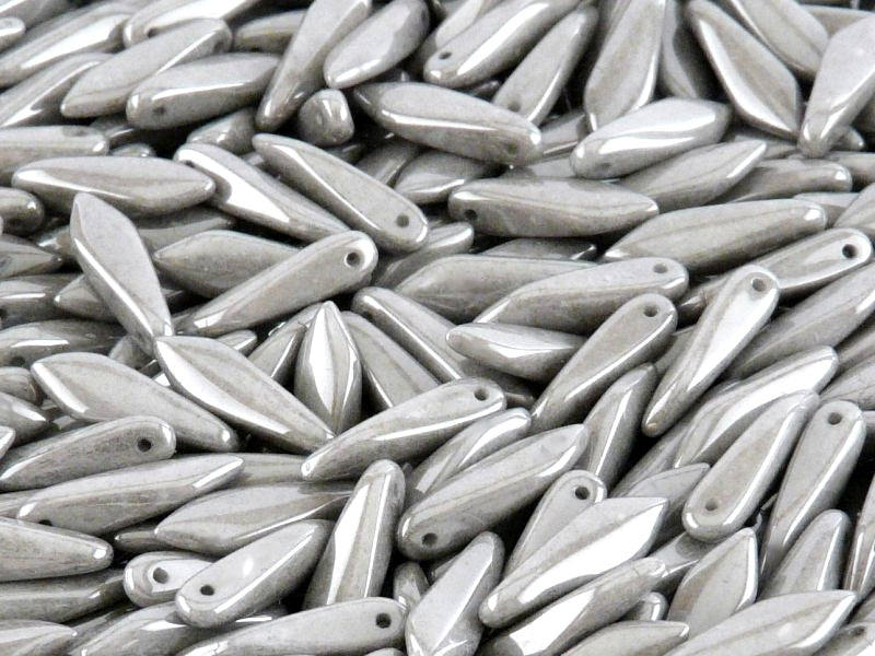25 pcs Dagger Pressed Beads, 5x16mm, Chalk Black Luster, Czech Glass