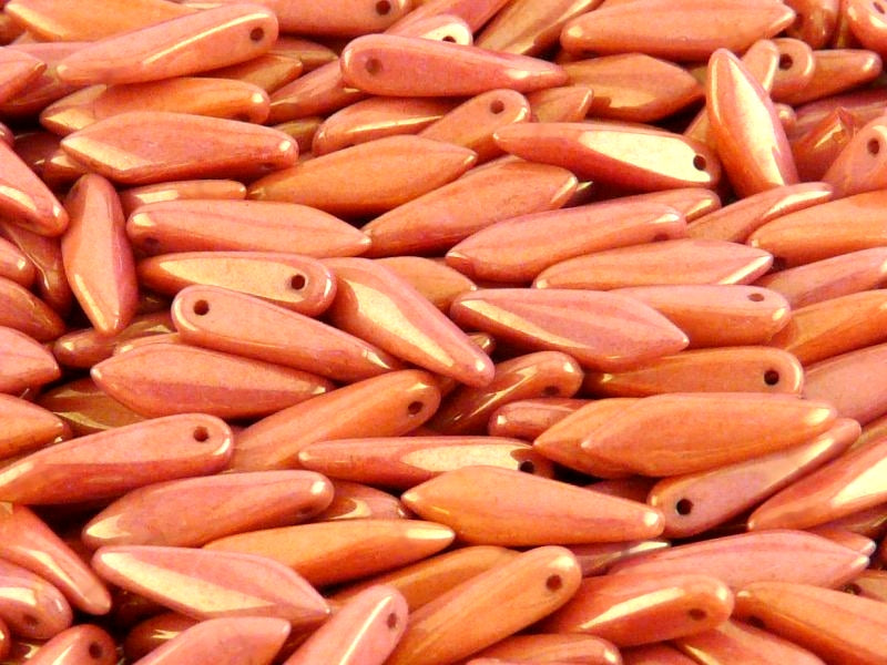 25 pcs Dagger Pressed Beads, 5x16mm, Chalk Ruby Luster, Czech Glass
