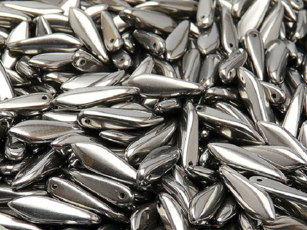 25 pcs Dagger Pressed Beads, 5x16mm, Crystal Full Chrome, Czech Glass