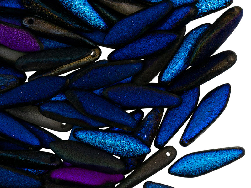 50 pcs Dagger Pressed Beads, 5x16mm, Crystal Etched Azuro Full, Czech Glass