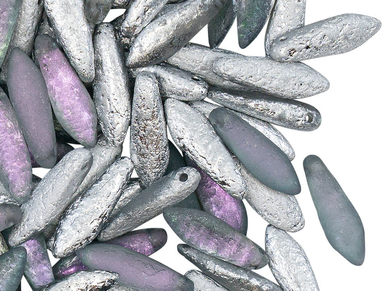 50 pcs Dagger Pressed Beads, 5x16mm, Crystal Etched Vitrail Light, Czech Glass