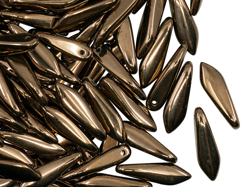 50 pcs Dagger Pressed Beads, 5x16mm, Dark Gold Metallic, Czech Glass