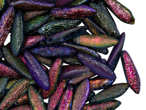 25 pcs Dagger Beads, 5x16mm, 1-Hole, Czech Glass, Crystal Etched Magic Purple