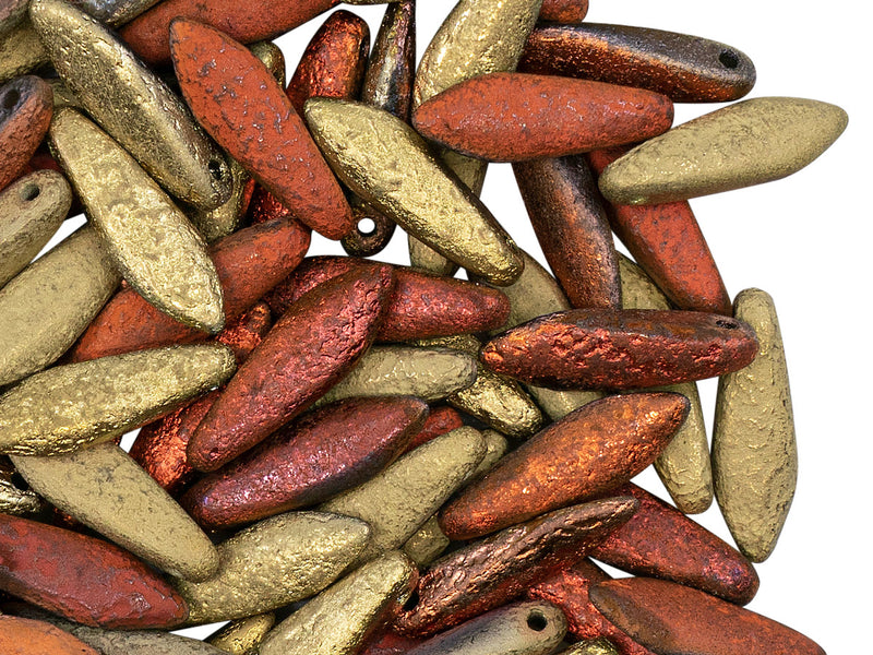 25 pcs Dagger Beads, 5x16mm, 1-Hole, Czech Glass, Crystal Etched California Gold Rush