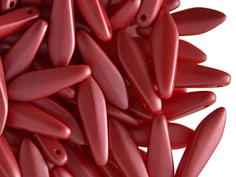 25 pcs Dagger Pressed Beads, 5x16mm, Pastel Coral Red, Czech Glass