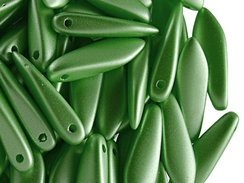 25 pcs Dagger Pressed Beads, 5x16mm, Pastel Green Opaque, Czech Glass