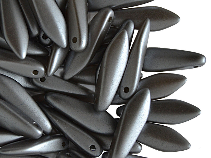 25 pcs Dagger Pressed Beads, 5x16mm, Pastel Light Gray, Czech Glass