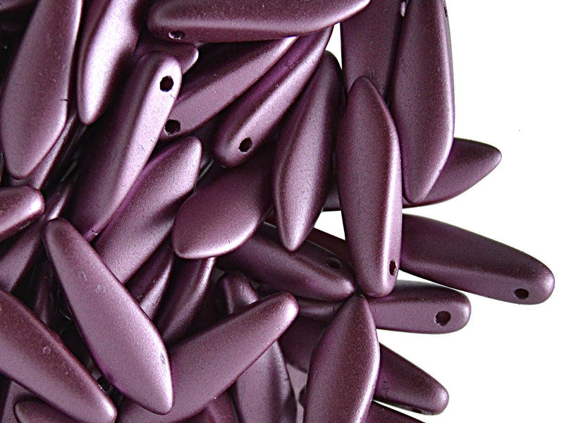 25 pcs Dagger Pressed Beads, 5x16mm, Pastel Burgundy, Czech Glass