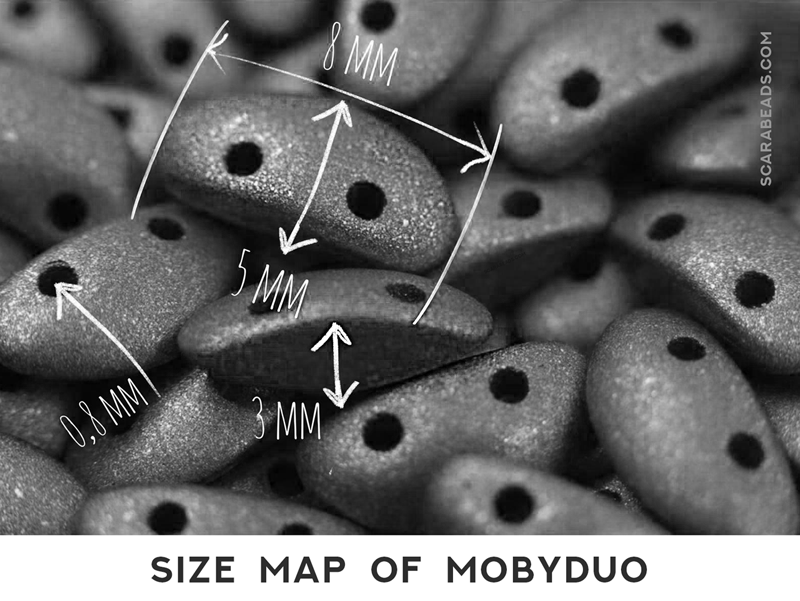 50 pcs MobyDuo® Beads, 3x8mm, 2-Hole, Czech Glass, Crystal Labrador Full