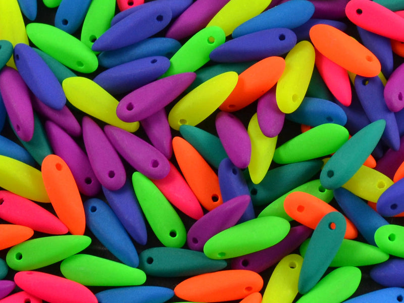 50 pcs Dagger Small NEON ESTRELA Beads, 3x10mm, Mega Mix (UV Active), Czech Glass