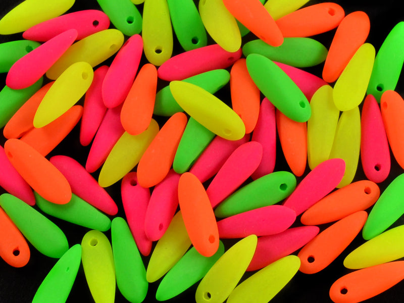 50 pcs Dagger Small NEON ESTRELA Beads, 3x10mm, Warm Mix (UV Active), Czech Glass