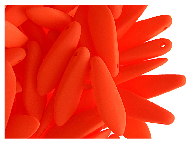 30 pcs Dagger NEON ESTRELA Beads, 5x15mm, Orange (UV Active), Czech Glass