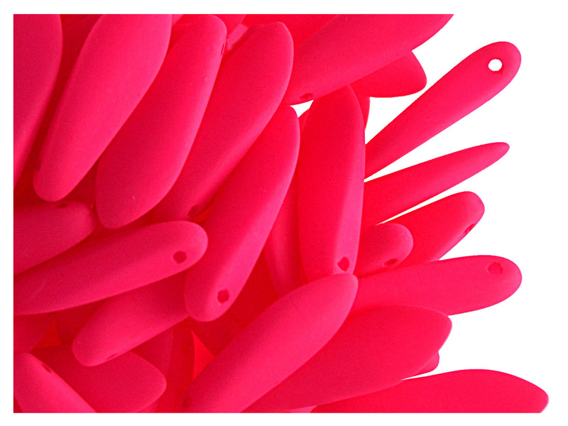 30 pcs Dagger NEON ESTRELA Beads, 5x15mm, Pink (UV Active), Czech Glass