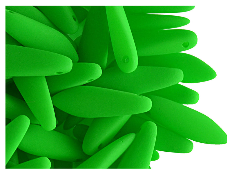 30 pcs Dagger NEON ESTRELA Beads, 5x15mm, Green (UV Active), Czech Glass