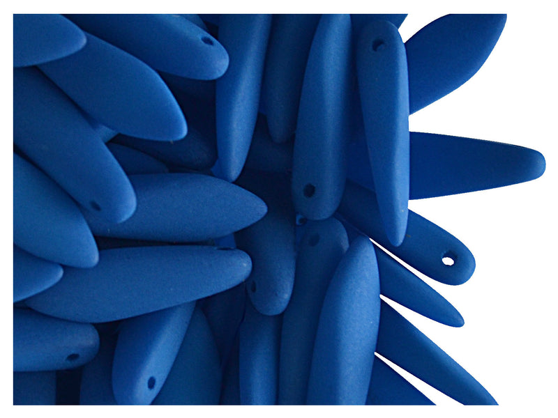 30 pcs Dagger NEON ESTRELA Beads, 5x15mm, Blue (UV Active), Czech Glass