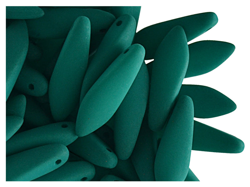 30 pcs Dagger NEON ESTRELA Beads, 5x15mm, Emerald Green (UV Active), Czech Glass