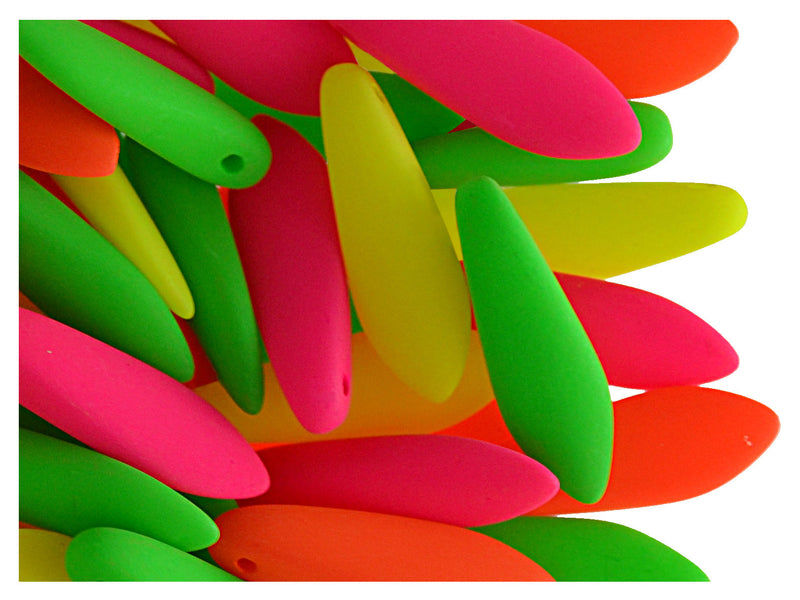 30 pcs Dagger NEON ESTRELA Beads, 5x15mm, Warm Mix (UV Active), Czech Glass