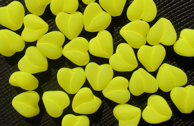 25 pcs Heart NEON ESTRELA Beads, 8mm, Yellow, Czech Glass