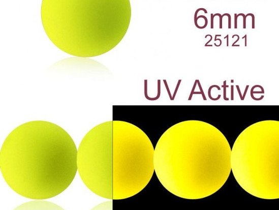 50 pcs Round NEON ESTRELA Beads, 6mm, Yellow (UV Active), Czech Glass