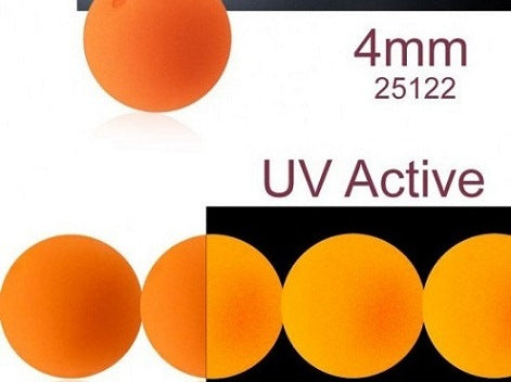 50 pcs Round NEON ESTRELA Beads, 4mm, Orange (UV Active), Czech Glass