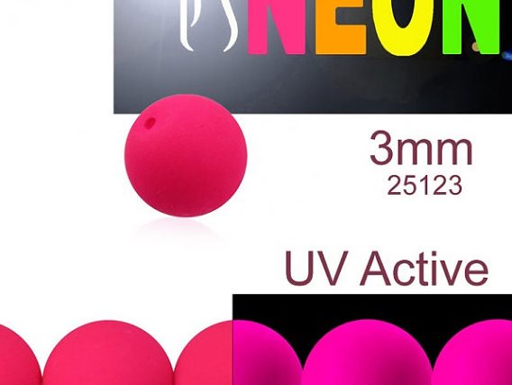 160 pcs Round NEON ESTRELA Beads, 3mm, Pink (UV Active), Czech Glass