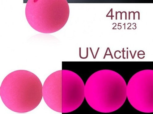 50 pcs Round NEON ESTRELA Beads, 4mm, Pink (UV Active), Czech Glass