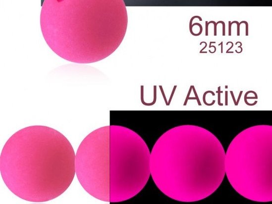 50 pcs Round NEON ESTRELA Beads, 6mm, Pink (UV Active), Czech Glass