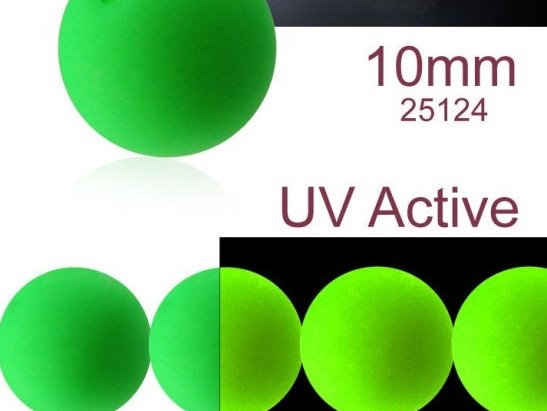 24 pcs Round NEON ESTRELA Beads, 10mm, Green (UV Active), Czech Glass
