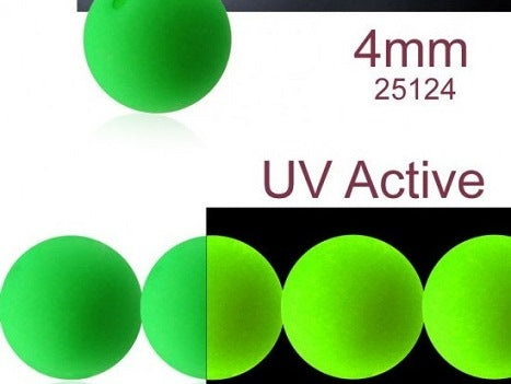 50 pcs Round NEON ESTRELA Beads, 4mm, Green (UV Active), Czech Glass