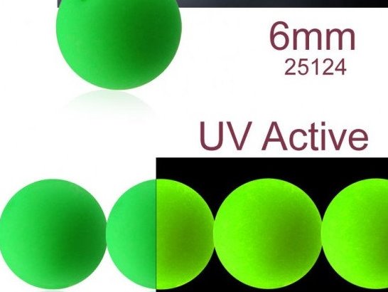 50 pcs Round NEON ESTRELA Beads, 6mm, Green (UV Active), Czech Glass