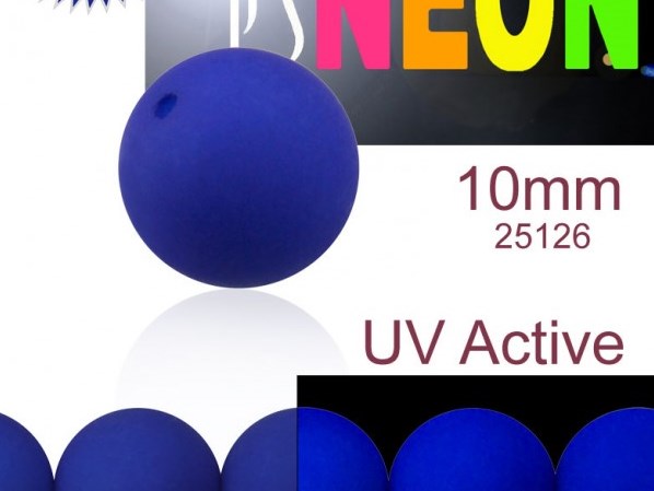 24 pcs Round NEON ESTRELA Beads, 10mm, Dark Blue (UV Active), Czech Glass