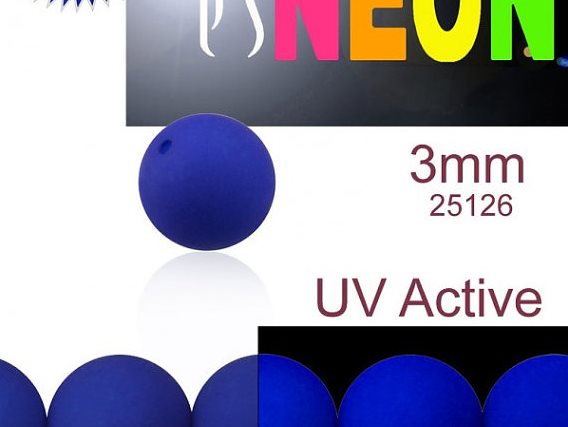 160 pcs Round NEON ESTRELA Beads, 3mm, Dark Blue (UV Active), Czech Glass