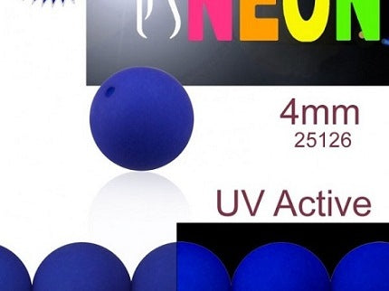 50 pcs Round NEON ESTRELA Beads, 4mm, Dark Blue (UV Active), Czech Glass