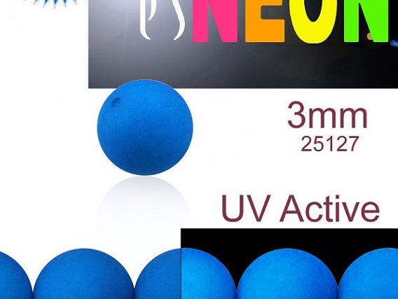 160 pcs Round NEON ESTRELA Beads, 3mm, Blue (UV Active), Czech Glass