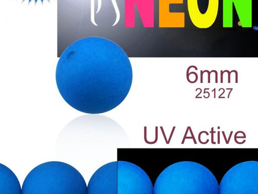 30 pcs Round NEON ESTRELA Beads, 8mm, Blue (UV Active), Czech Glass