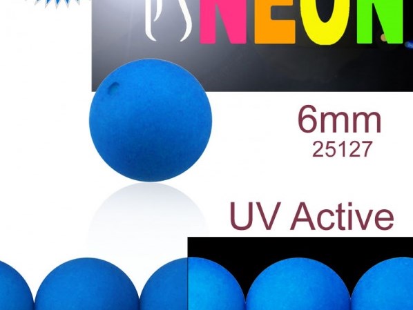 50 pcs Round NEON ESTRELA Beads, 6mm, Blue (UV Active), Czech Glass