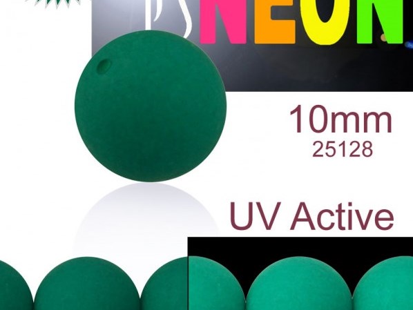 24 pcs Round NEON ESTRELA Beads, 10mm, Emerald Green (UV Active), Czech Glass