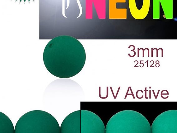 160 pcs Round NEON ESTRELA Beads, 3mm, Emerald Green (UV Active), Czech Glass