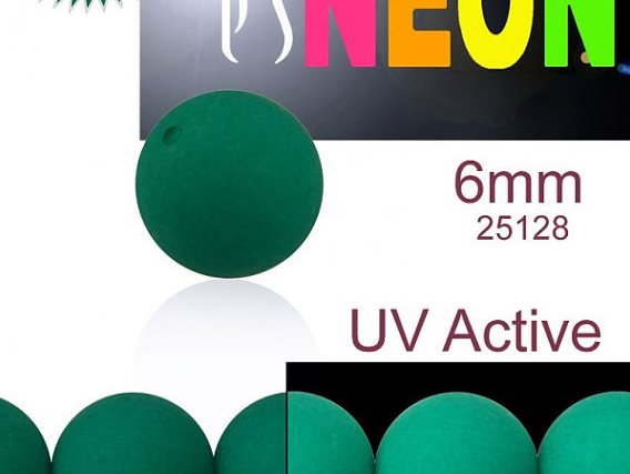 50 pcs Round NEON ESTRELA Beads, 6mm, Emerald Green (UV Active), Czech Glass