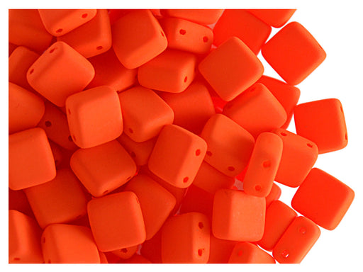 40 pcs 2-hole Tile NEON Beads, 6x6x3.2mm, Orange, Czech Glass