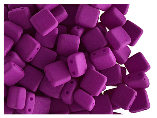 40 pcs 2-hole Tile NEON Beads, 6x6x3.2mm, Purple, Czech Glass