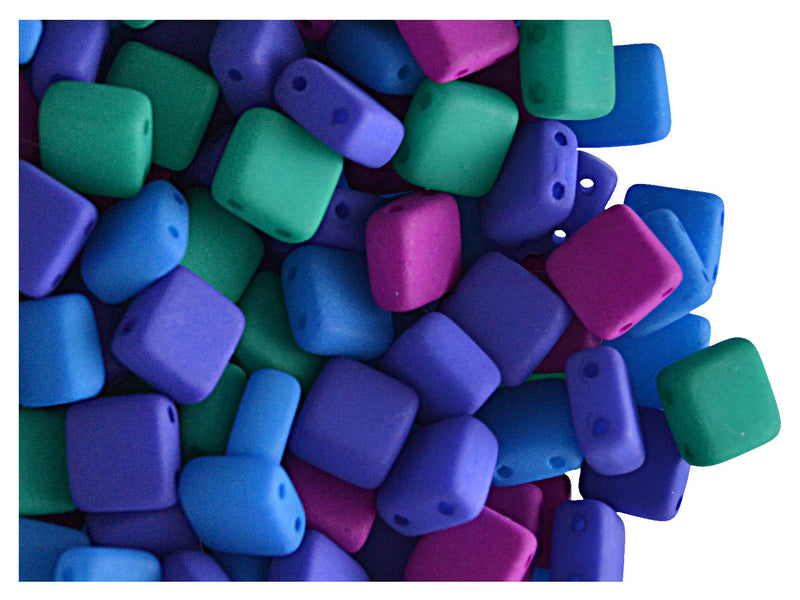 40 pcs 2-hole Tile NEON Beads, 6x6x3.2mm, Dark Mix, Czech Glass